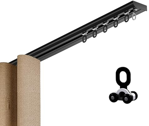 Binario per Tende di Alluminio Ultrasottile Asta per Tende a Soffitto Design Silenzios Bastoni Tendes Sistemas Scorrevoli per Soggiorno/camera da Letto(Black,135cm)