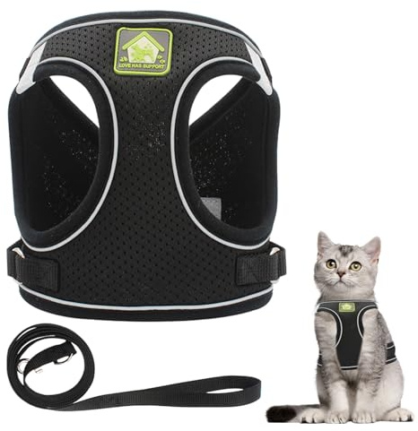 Cat Harness and Lead Set,2PCS Adjustable Cat Leash and Harness Set,Escape Proof Soft Mesh Vest Harnesses and Lead for Small Medium Cats Pets Walking