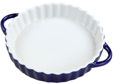 Moule à Gâteau Rond en Céramique 6Pouces avec Poignées – Plat à Four Résistant à la Chaleur, Antiadhésif, pour Quiches, Tartes, Lasagnes, Gratins, Four et Micro-Ondes (Blanc intérieur)