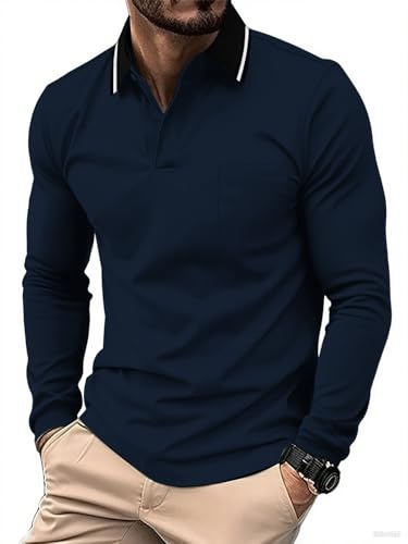 zitysport Poloshirt Langarm Herren Golf Atmungsaktives Schnelltrocknend Funktionsshirts T Shirts für Männer Sport Shirt Regular Fit Polohemd Langarmshirt Männer mit Brusttasche
