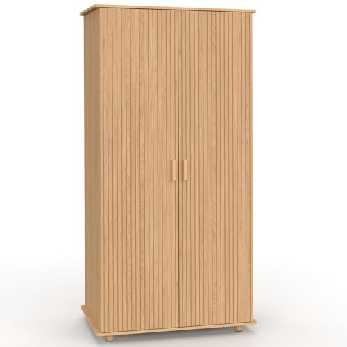 IDMarket – Armario de 2 puertas Juliette listones madera color roble armario 80 cm con estantes almacenamiento