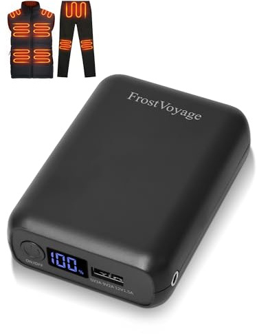 FrostVoyage Batterie Externe pour Gilet Chauffant 7,4V/5V 18400mAh Powerbank Grande Capacité avec Sorties DC/USB/Type-C, Power Bank Compact de Rechange pour Pantalon Sweat Veste Chauffant