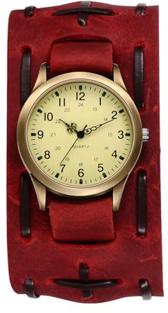 JewelryWe Reloj Steampunk Vintage Hombre: Reloj de Pulsera Cuarzo Analógico Motocicleta Redondo Correa de Cuero Ancho Escala Números Arábigos - para Regalos