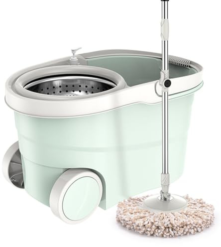 NHDVDVAV Sistema di mocio Rotante a 360°, Doppio Secchio per Acqua Sporca separata, mocio e Secchio con Set di strizzatore con 2 testine in Microfibra, mocio Versatili per Pavimenti