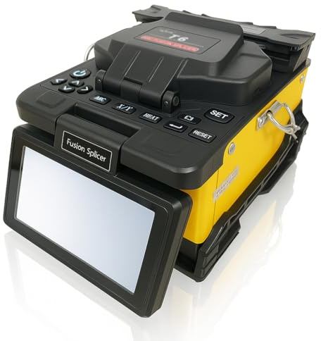 Elfcam - Saldatrice per Fibre Ottiche T6C, Fiber Fusion Splicer, tipo Allineamento - Cuore a Cuore, con 4 Motori e Kit di Utensili, per FTTH e FTTx