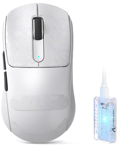 ATTACK SHARK V5 Kabellose Gaming Maus 53g, 20000 FPS, Optische Schalter, PAW3950MAX 42K DPI Sensor, 8KHz RGB Empfänger, Tri-Mode BT/2.4GHz/USB-C, 500mAh, Mittel- bis Große Hände (Weiß+Grip-Tape)