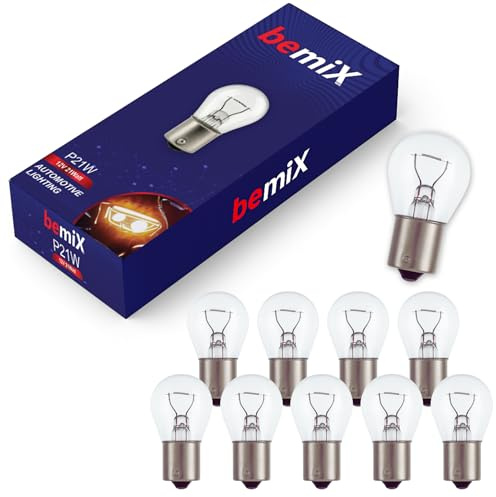 bemiX 10x P21W 12V 21W Kugellampe BA15s Bremslichtlampe – Auto Bremslicht Rückfahrlicht Tagfahrlicht Nebelschlusslampe – Glühlampe KFZ Glühbirnen PKW Birne Stop Signal Licht