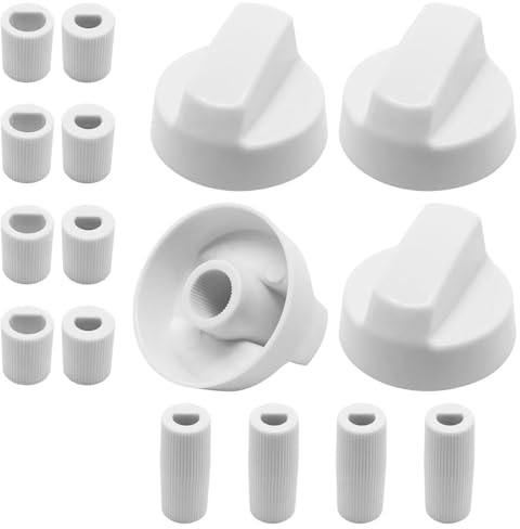 Lot de 4 Bouton Plaque de Cuisson,Bouton de commande universel, Bouton Gaziniere - Diamètre : 42mm, Boutons et interrupteurs pour cuisinière à gaz et four à gaz, Avec 12 Adaptateurs, Blanc