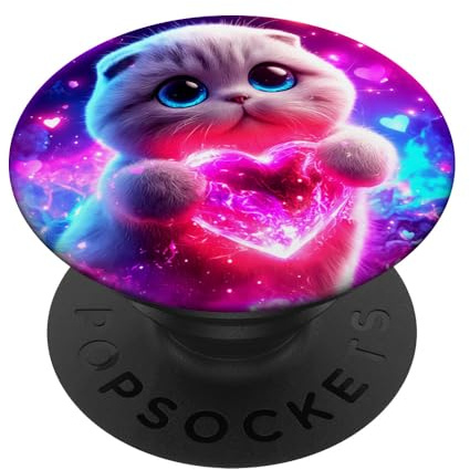 Süßes Fantasie-Kätzchen mit pinkem Herz PopSockets Klebender PopGrip