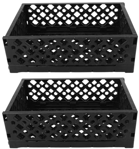 VILLFUL 2 Pezzi Scatole Pieghevoli in Plastica Contenitori Impilabili Resistenti per Organizzazione Camera Cucina e Bagno Casse Modulari per Frutta e Attrezzi