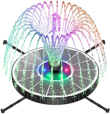 SZMP Fuente Solar Colorido Led, 3.5W Bomba de Agua Solar Vidrio, 3 Modos de Ajuste de Altura de Agua, 2000mAh Batería, 7 Boquillas & Varillas Giratorias Fuente para Estanque para Jardín (Blanco)