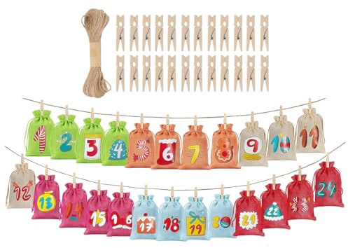 Calendario 'Avvento, decorazione natalizia, 24 giorni, riempibile | Festtags fai da te con cordino e clip | per feste, matrimoni, compleanni, feste, bambini, adulti, famiglia
