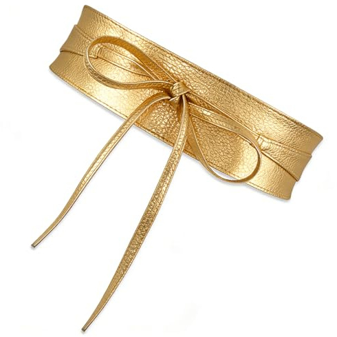 KeDeFenWen Damen Gürtel Gold,Goldener Gürtel,Taillengürtel Damen Breit,Rock Bindegürtel,Eleganter Hüftgürtel mit Schnürung,Perfekt für Party Binden Kleider Blusen,Kunstleder PU Ledergürtel Breiter