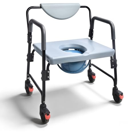 HOMDABO Bedside Commode - Rolling Shower Chair with Wheels - Portable Toilet for Elderly - Rear Locking Wheels 7-qt Commode Bucket Included, HDB-601A