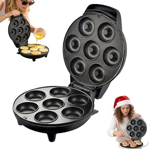 Electric Cupcake Maker, Non-Stick Coating Cake Machine, Double-sided Heating for 7 Cupcakes, No need to flip operation to bake Suitable for Birthdays Donut, Baking, Snacks Desserts (Black)