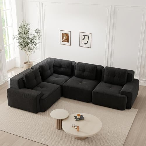 Luscriate Divano ad Angolo Cloud Senza Cornice, 4 Posti, Divano Modulare, Supporto Ergonomico per Schienale, Fondo Antiscivolo, Per Soggiorno e Appartamento Nero 4 Posti