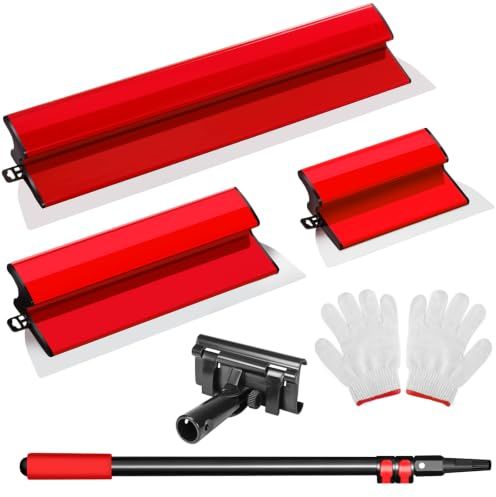 Spatule Enduit Lissage Set, (25cm, 40cm, 60cm) Lisseuse Enduit,tige télescopique 76 à 160 cm,couteau a enduire Set pour grand espace de travail, décoration murale
