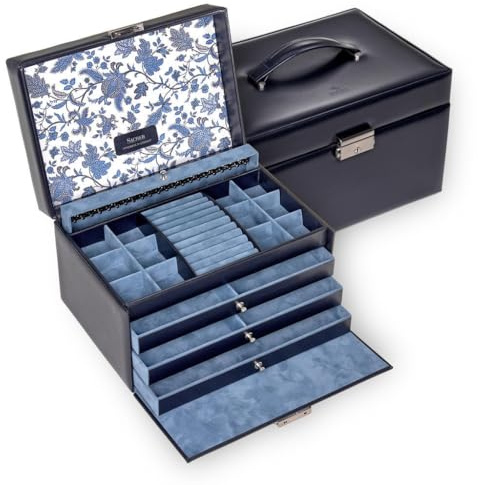 SACHER Schmuckkasten Jasmin florage/navy (Leder)