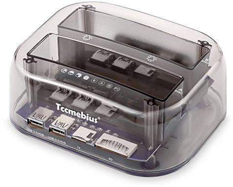 Tccmebius Hard Drive Docking Station, TCC-S866-UK USB 3.0 to SATA Dual Bay External HDD Reader with USB 3.0 Hub and Reader Card for 2.5 3.5 Inch SATA HDD SSD, Support Offline Clone/UASP [8TB×2]
