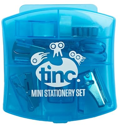 Tinc - Mini Büroset - Kompaktes Set mit Mini-Heftgerät, Klebebandabroller, Schere, Anspitzer und Enthefter - Praktische Bürobedarf für Schule und Zuhause - Blau
