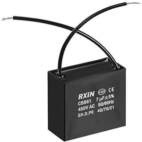 sourcing map Ceiling Fan Capacitor CBB61 7uF 450V AC 2 Wires Metalized Polypropylene Film Capacitors 47x23x41mm for Water Pump Motor Generator