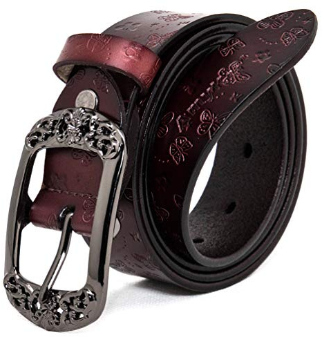 AmyKer Gürtel Damen Vintage ledergürtel Rot Gelb Braun Schwarz Jeansgürtel Geschenkbox Breite 3,3 cm Ak011,Braun,105 cm