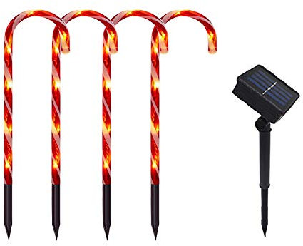 Surakey 4 Stück Weihnachten Solar Zuckerstange Lichter Weihnachtsweg Marker, Festive Weihnachten LED Lichterkette, für Garten Dekoration, Gartenstecker Balkon Weihnachtsbeleuchtung Deko Außen