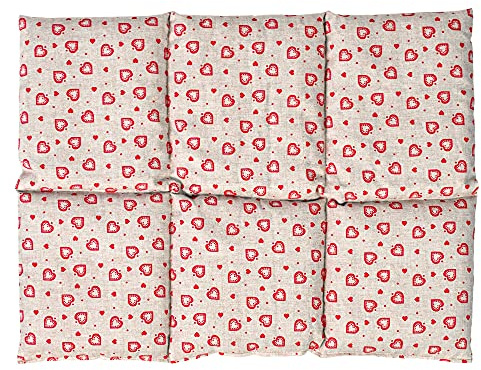Coussin aux graines de lin 40x30 - Compresse chaud ou froid - Grande bouillotte sèche - Coussin thermique (6 compartiments; Design: amour champêtre)