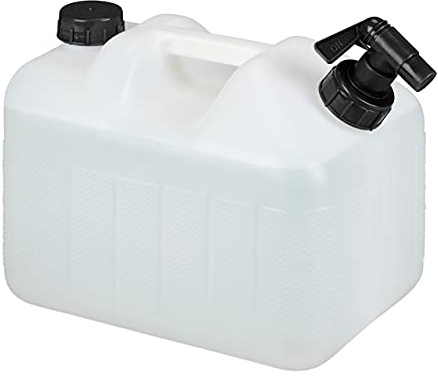 Relaxdays Wasserkanister mit Hahn, 10 Liter, weiß/schwarz | Kunststoff bpa-frei, Schraubdeckel, Griff, Camping Kanister