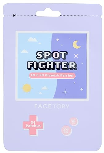 FaceTory Spot Fighter Probepackung AM und PM Unreinheitspflaster für Pickel Pickel Pickel Behandlung Patch für Morgen und Nacht, 54 Hydrokolloid-Pflaster (Größen: 10 mm und 14 mm)
