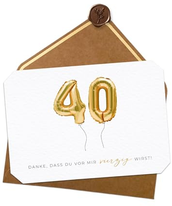 Joli Coon Geburtstagskarte 40, Danke dass du vor mir 40 wirst Klappkarte | 350g strukturiertes Designerpapier,selbstklebendes echtes Wachssiegel, für persönliche Geburtstagswünsche, Premium-Papeterie