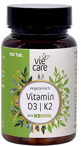 Viecare Vitamin D3 K2 hochdosiert (180 Tabletten) – Vitamin D3 mit 5.000 I.E. und Vitamin K2 Kappa K2VITAL® mit mindestens 99,7% All-Trans Gehalt
