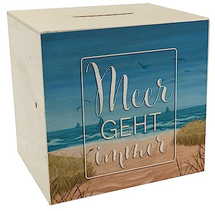 Hucha de madera con diseño de vacaciones con diseño de cerdito para vacaciones para niños y familia, para ahorrar para las vacaciones en el mar