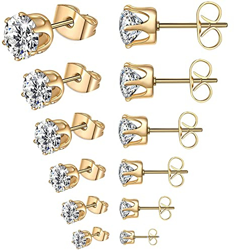 Thokono 6 Paar Ohrringe Ohrstecker Set Edelstahl Hypoallergene Sparkling CZ Diamant Ohrstecker Zirkonia Ohrstecker Ohrring Stecker für Damen Herren Mädchen Männer 3mm-8mm