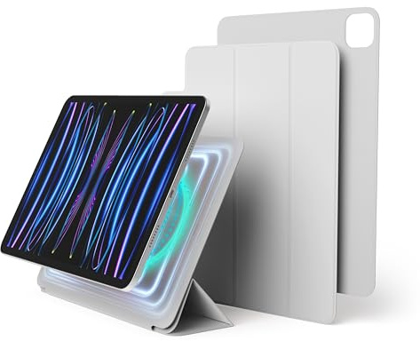 elago Magnetische Folio-Hülle für Kompatibel mit iPad Pro 11 (M4,M5) 6/5/4 | Kompatibel mit Apple Pencil, magnetische Rückseite (Hellgrau)