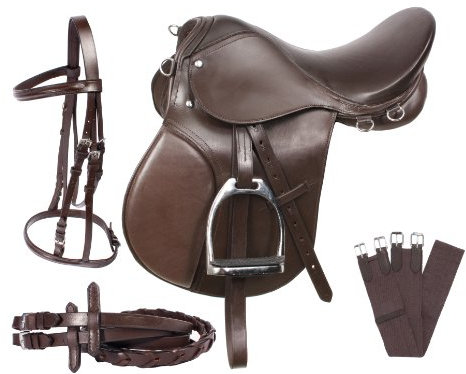 SHOWMEN CRAFT Brown Leather Beginner English Horse Saddle TACK Set Bridle REINS Girth Stirrups Irons