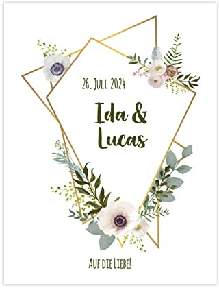 Herz & Heim® 10er Set Wein-Etiketten zur Hochzeit/Personalisiert Blütenrahmen