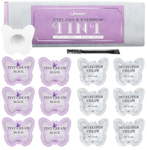 Libeauty Wimpernfarbe Schwarz, Augenbrauen Färben Set, Wimpern Färben, Neues Schmetterlingsdesign, 2 in 1 Wimpern- Und Augenbrauenfarben-Kit, Einfach Zu Verwenden, Geeignet für Zuhause und Den Salon