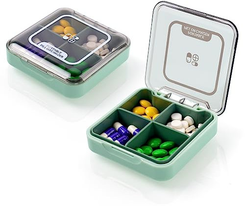 ACWOO Pillendose Klein, Tablettenbox 7 Tage Morgens Abends, 4 Fächer, Pillendose 7 Tage 4 Fächer, Medikamentenbo BPA Frei für Reise täglichen Gebrauch (Grün)