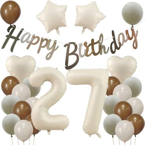 27 Geburtstag Deko Beige, Deko 27. Geburtstag Frau Mann, Beige Luftballons 27. Frauen, Geburtstagsdeko 27 Jahre Ballon, 27. Dekorationen, Luftballon 27. Party Deko