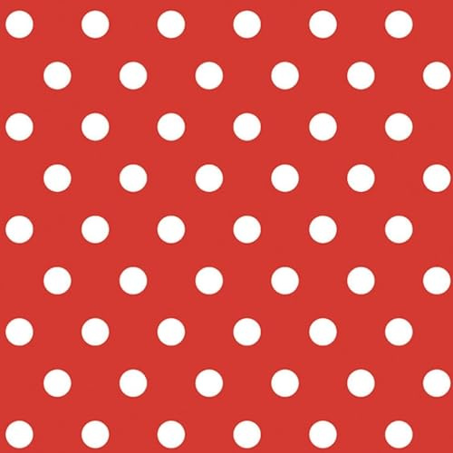 Textrend, tela de algodón, tela para coser, 100% algodón, motivo de lunares, tela textil 1x1,6m, tela por metro, patchwork (Blanco sobre rojo)