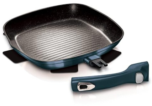 Poêle grill anti-adhésive triple revêtement marbre poignée amovible 28 cm aigue-marine Berlinger Haus