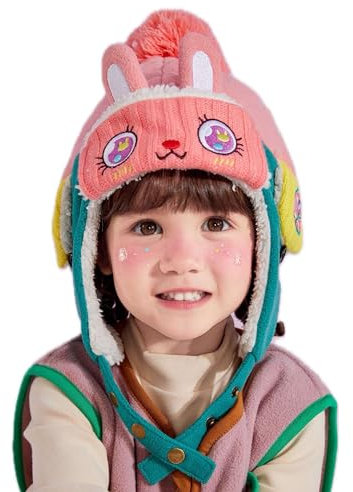 Echinodon Baby Kinder Mütze mit Samtfutter Ohrenklappenmütze Wintermütze Tier-Form Mädchen Jungen Rosa 56cm