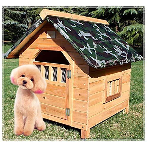 Regenfeste Hundehütte im Freien, Hundehütte aus Holz, Hundekäfig, große Hundehütte, wetterfeste Villa, geeignet für den Gartenhof (77×88×81cm)