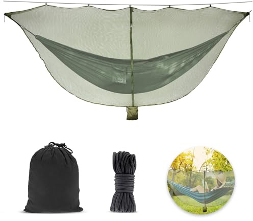 Udbrud Campinghängematte mit Moskitonetz, Camping mit Moskitonetz, doppelseitiger Reißverschluss, 360 ° Schutz, Insektenschutz, für Reisen, für Garten, Outdoor (Hängematte nicht enthalten) (Armeegrün)