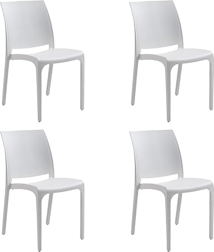 HOUSE COLLECTION , SEDIE VOLGA, SENZA BRACCIOLI, IN POLIPROPILENE, BIANCO, DESIGN IMPILABILE, (BCA148X4)