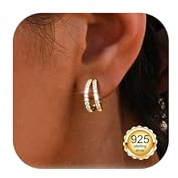Orecchini Donna Oro Argento 925 Oorecchini Cerchio Oro 18k Diamanti Orecchini Doppi Piccoli Earrings for Women Moda Gioielli Regali per Lei