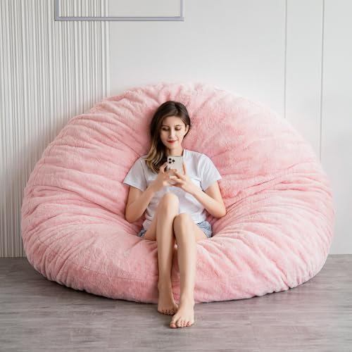 MAXYOYO Sitzsack-Bett in Rosa Quadratischer Stuhl-Sofa mit flauschigem Plüschbezug und Füllung - Ideal für Erwachsene, Paare und Gäste – Großes Format 180x180 cm