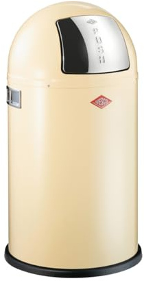 WESCO Pushboy junior Mülleimer in der Farbe mandel, pulverbeschichtetes Stahlblech, 22 Liter Volumen, große Edelstahlklappe, herausnehmbarer Innenbehälter