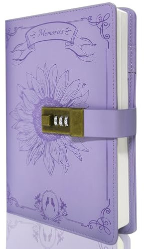 GOORAIFU Diario con cerradura para niñas y mujeres, diario de piel sintética A5 con cerradura, 240 páginas con contraseña bloqueada, cuaderno de viaje con caja de regalo, Morado